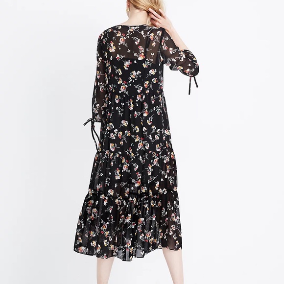 Madewell Sheer Button-Front Tier Midi Dress In Carnation Toss - Picture 2 of 13